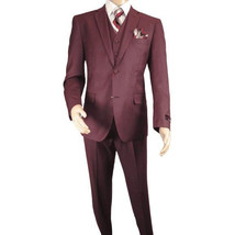 Mens Three Piece Suit Vested VITALI Soft Fabric With Sheen M3090 Burgundy 3Piece image 15