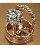 Round Diamond His &amp; Her Trio Wedding Band Bridal Ring Set 14K Rose Gold ... - £105.46 GBP