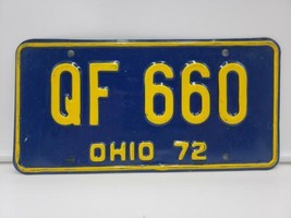 VINTAGE LICENSE PLATE 1972 QF 660 OHIO CAR AUTO blue yellow - $29.60
