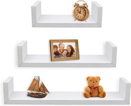 Greenco Set Of 3 Floating “U” Shelves, Easy-To-Assemble Floating, White Finish - £29.66 GBP