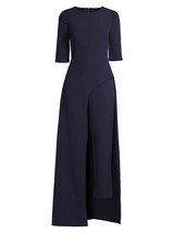 NWT Kay Unger Davina in Midnight Blue Stretch-Crepe Maxi Walk Thru Jumpsuit 8 - £87.92 GBP