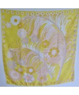 Vintage P.A.S. Silk Scarf  31&quot; Square Yellow Pink Orange White Feather P... - $30.15 CAD