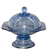 Indiana Glass Recollection Blue Madrid Pedestal Covered Candy Butter Che... - $41.03 CAD