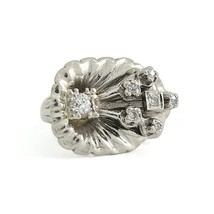 Vintage 1930&#39;s 1940&#39;s Retro Asymmetrical Diamond Ring 14K White Gold, 10... - £1,035.16 GBP