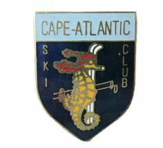 Vintage Cape-Atlantic Ski Club Enamel &amp; Metal Pin Seahorse &amp; Ski Artwork - $29.99