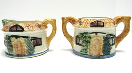 Vintage  Cottage Ceramic Cream &amp; Sugar Bowl Design Occupied Japan Farmhouse - $32.36