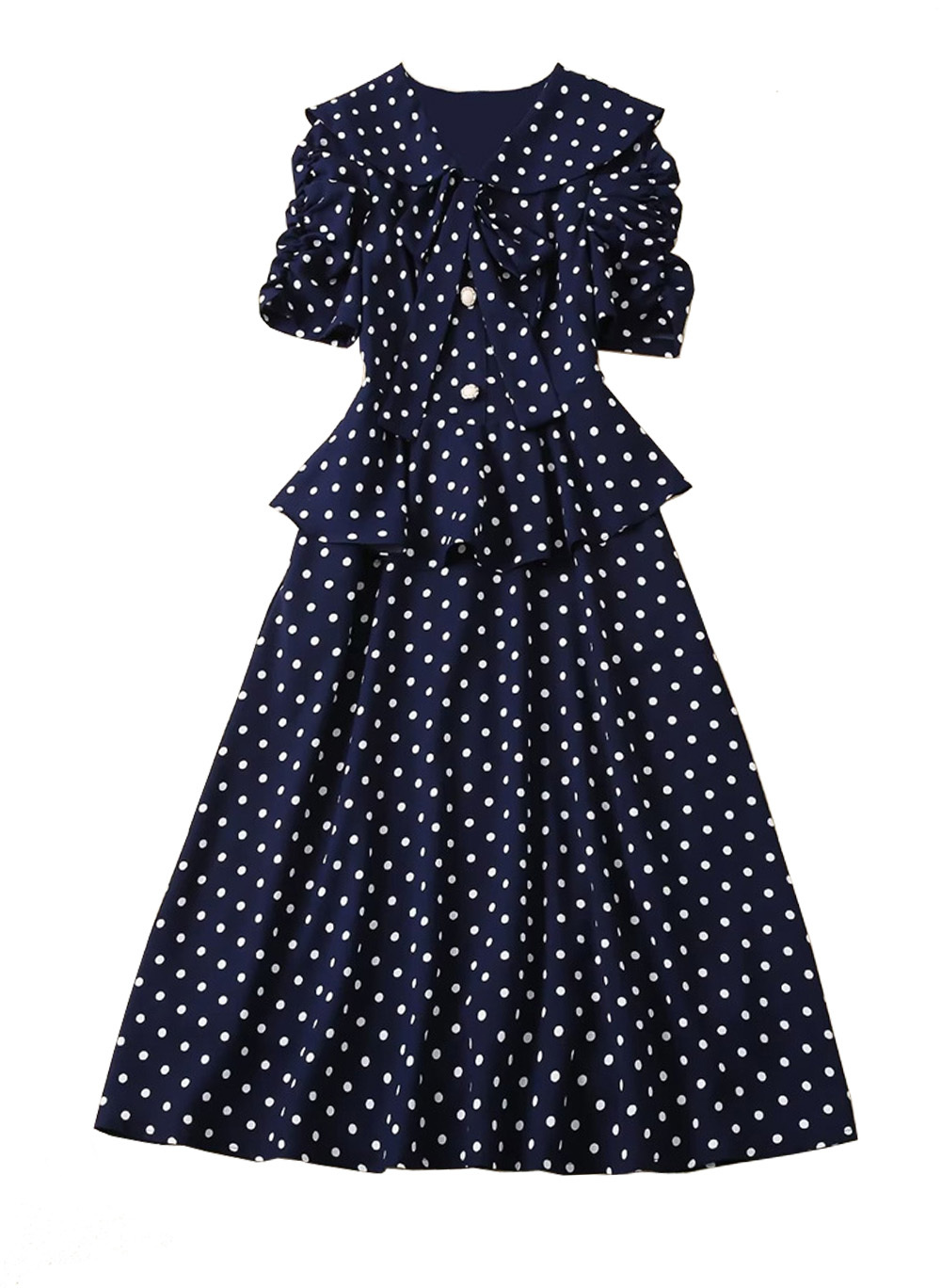 Kate Middleton Inspired Navy Polka Dot Puffed Sleeve Peplum Fit & Flare Dress OZ Item image 7