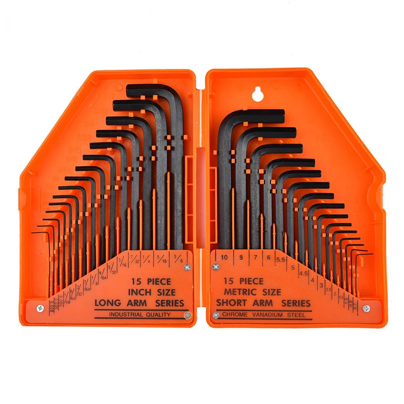 Jewii 30Pcs Hex Key Allen Wrench 0.028&quot;- 3/8&quot; Inch &amp; 0.7mm-10mm Metric Size Chro - £225.46 GBP