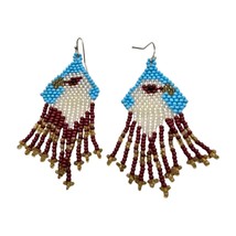 Artisan Eagle Eye Like Earrings Intricate Seed Bead Craftsmanship Work Bohemian - £6.26 GBP