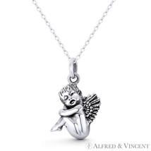 Curled-Up Winged Baby Cherub Guardian Angel .925 Sterling Silver 25x15mm Pendant - £18.21 GBP+