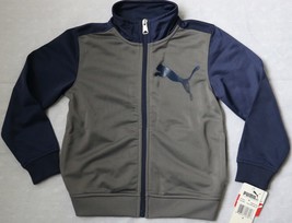 PUMA Boy`s Zipper Front Jacket 4 Sweatshirt Gray Blue Athletic Sport Zip New - £15.94 GBP