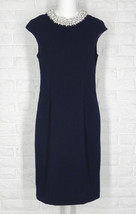 BETSEY JOHNSON Dress Crepe Faux Pearl Diamond Collar Cap Sleeve Navy Size 2 - $59.39