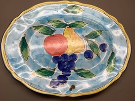 Vintage Hand Painted Oval Platter Fruits Made in Italy Pear Apple Grapes - £25.61 GBP