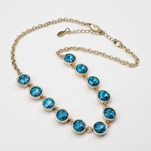 Lydell NYC Gold Tone &amp; Aqua Blue Crystal Necklace - £19.57 GBP