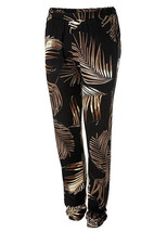 ANISTON Slip-On Leaf Print Trousers in Black  UK 8 Regular (fm11-9) - £19.52 GBP