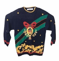Chaus Womens Vintage Sweater Black Colorful Rainbow Crown Queen M Embellished - £26.10 GBP