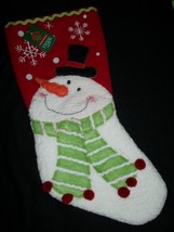 Red Snowman Scarf Snowflake Christmas Stocking Holiday Decoration Sherpa... - $24.99