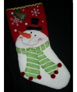 Red Snowman Scarf Snowflake Christmas Stocking Holiday Decoration Sherpa... - £19.91 GBP