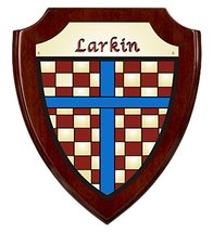 Larkin Irish Coat of Arms Shield Plaque - Rosewood Finish - $48.00