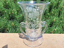 Rare Fostoria Midnight Rose Etch  7 1/8” VASE ON #2467 Blank Elegant Dep... - $88.83