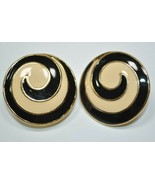 VTG Napier Large Black/Cream Enamel Gold Tone Swirl Round Clip-On Earnings - €12,02 EUR