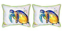 Pair of Betsy Drake Blue Sea Turtle II Large Indoor Outdoor Pillows 16x20 - £71.21 GBP