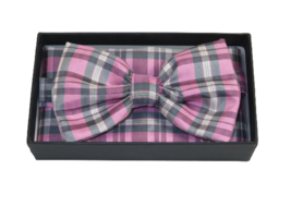 Men Bow Tie Hankie Set Formal Event For Tuxedo or Business Suit #BT25 Pink Gray - £7.99 GBP