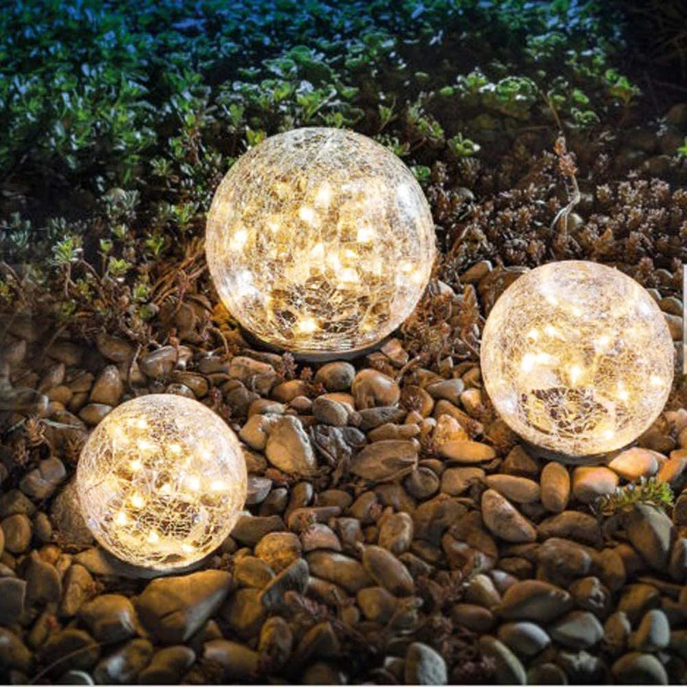 D2 Garden Solar Lights Cracked Gl Ball Waterproof Warm White LED for Out... - £151.48 GBP