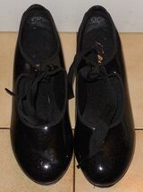 Capezio Girls tap Dance shoes Tele Tone Jr In Shinny Black Size 8 M N625 - $29.65