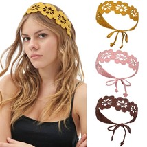 Crochet Headband Women Floral Hairband 3PCS Daisy Floral Elastic Handmade Croche - £26.62 GBP