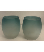 Two Candle Holders Aqua Blue Frosted Air blown.. - £16.38 GBP