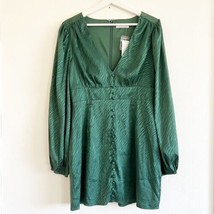 NWT Urban Outfitters Mini Green Satin Long Sleeve Dress Plunge Neckline ... - $34.99