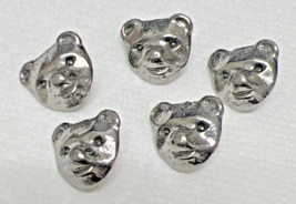 5 Fun Bear Face Metal Buttons Silver Tone 5/8 inch - £4.85 GBP