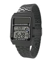 JINRONG Solar Digital Watch Men Square Dual LCD Stainless Steel Black Re... - $34.90