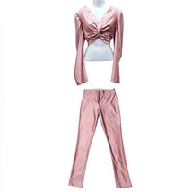 2 Piece Set Rose Pink Satin Pants Crop Top Womens Size Large - $27.71