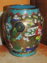 Vintage Cloisonne 5.5&quot; Vase Jar coin plant vases multi-color brass China... - $60.02 CAD