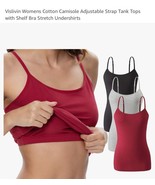 Womens Cotton Camisole Adjustable Strap Tank Tops with Shelf Bra Stretch... - $37.85 CAD