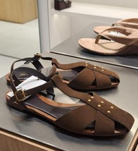 ZARA BNWT 2025. KHAKI GREEN LEATHER SPLIT SUEDE CAGE SANDALS. 2509/510/032 - $94.02
