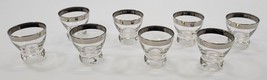 *A1) Vintage Set of 8 Double Shot Silver Tone Rim Bar Glasses - $545.56 MXN