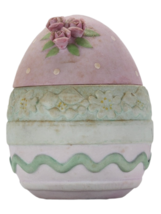 Vintage Lefton Porcelain Easter Egg Cup Applied Flowers 04760 Trinket Box 1985 - £12.99 GBP