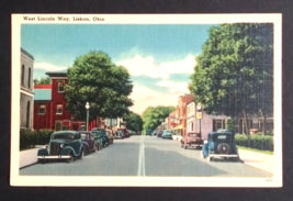 West Lincoln Way Lisbon Ohio Vintage Cars Street View Tichnor Linen UNP Postcard - $9.99