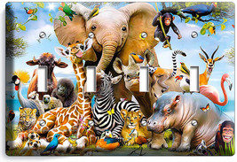 African Jungle Animals 4 Gang Light Switch Wall Plate Baby Nursery Room Hd Decor - £14.73 GBP