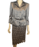 Tahari Arthur S. Levine Luxe Silver Belted 3/4 Sleeve Blazer w Lace Skir... - $1,233.15 MXN