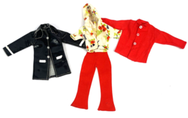Vintage Barbie Clone Doll Clothes Lot Cherries Jacket Black Raincoat Shirt Pants - £29.90 GBP