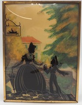 Vintage Reverse Painting Silhouette Courting Couple Bubble Glass 6x8 - £27.09 GBP