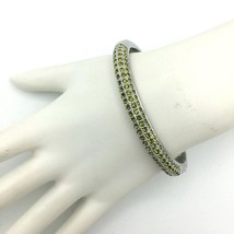 PAVE yellow-green rhinestone hinged bracelet - elegant silver-tone safet... - £18.38 GBP
