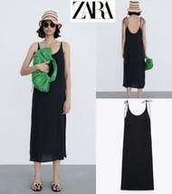 Zara Black Strappy Sleeve Side Slit Scoop Neck Midi Dress Size M - £36.74 GBP