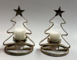 Christmas Tree Silverplate set of 2 Tealight Candle Holder - £18.68 GBP