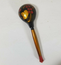 Painted Wood Spoon Vintage Russian Folk Art Khokhloma Lacquer Decorative Floral - £7.19 GBP