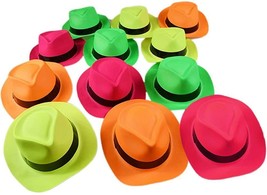 24Pcs Neon Plastic Party Hats Gangster Mafia Style UV Blacklight Glow Party Hats - £19.06 GBP